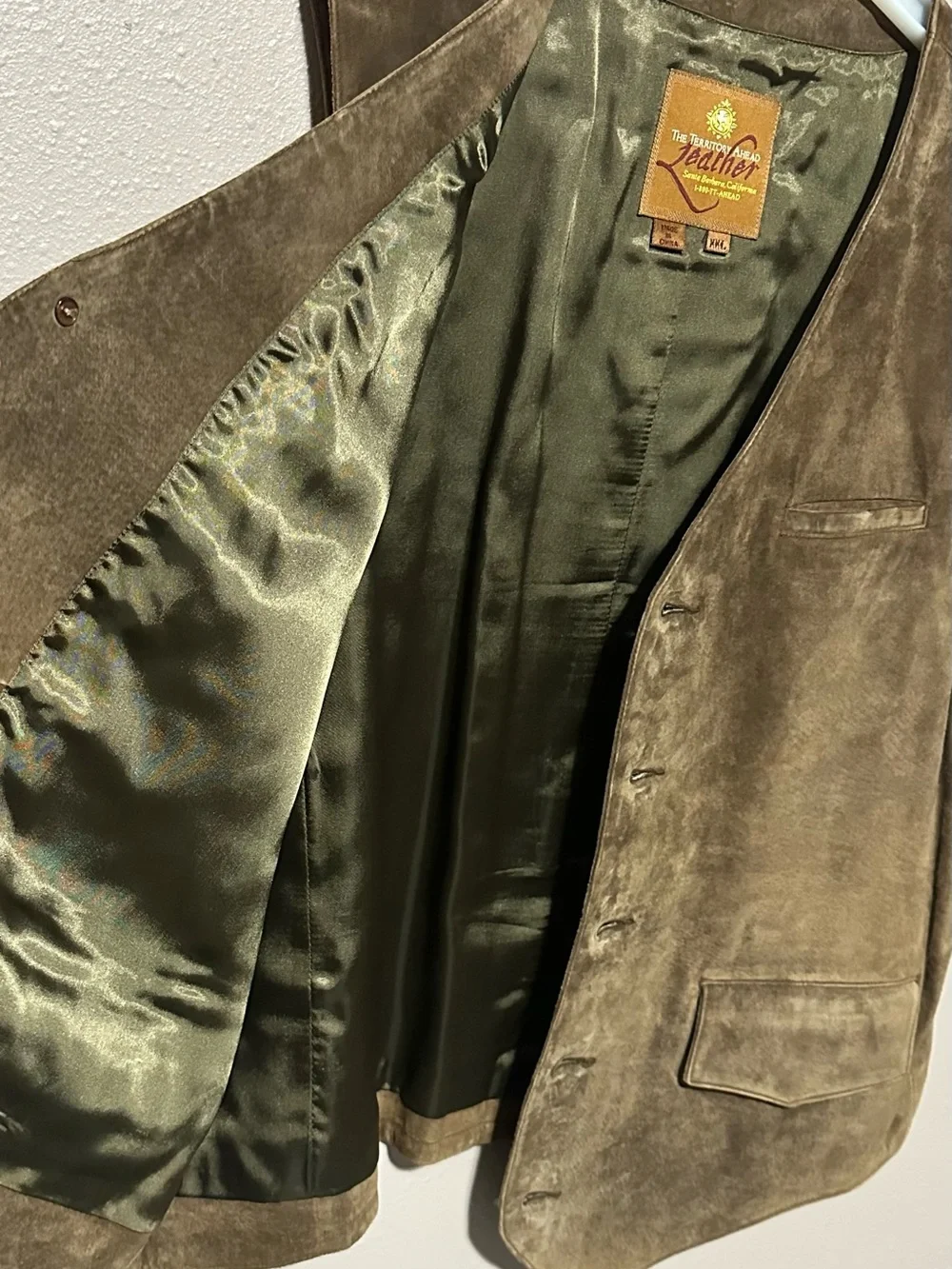 The Territory Ahead Vest Tan Brown Button Quilted Western Leather suede VTG -XXL